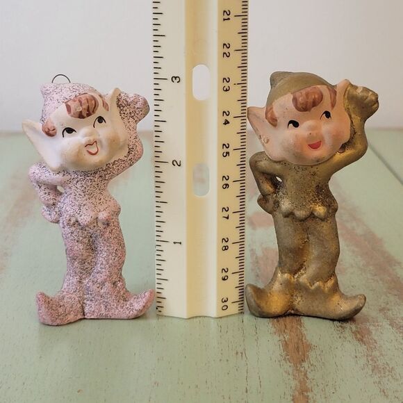 Vintage 1960's Mica Glitter Commodore Christmas Pixie Elf Pair - Picture 7 of 12